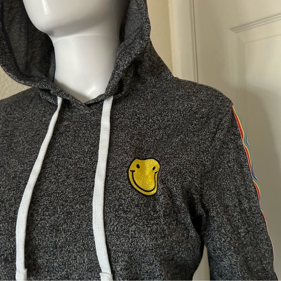 Joe Boxer Heather Grey/Black Pullover Hoodie with smiley face long Sleeves - S - Picture 3 of 10